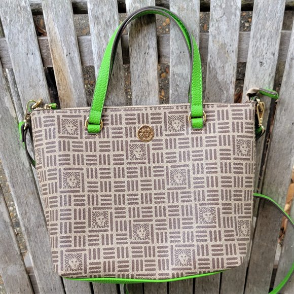 ANNE KLEIN Brown Print Green Satchel Crossbody Bag - Picture 1 of 7